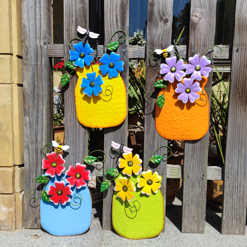 Hand Painted Metal Vase Wall Hanging Decoration
