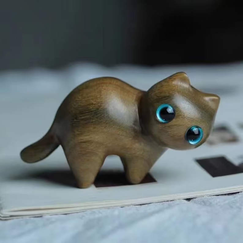 Handmade Wood Carved Cats