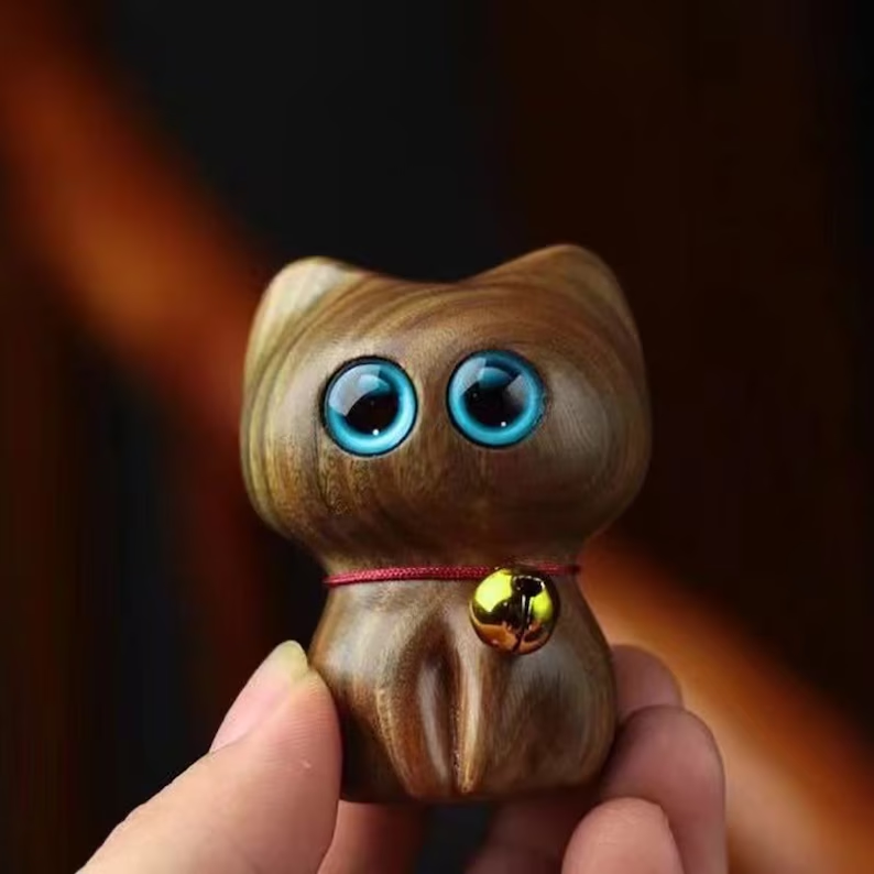 Handmade Wood Carved Cats