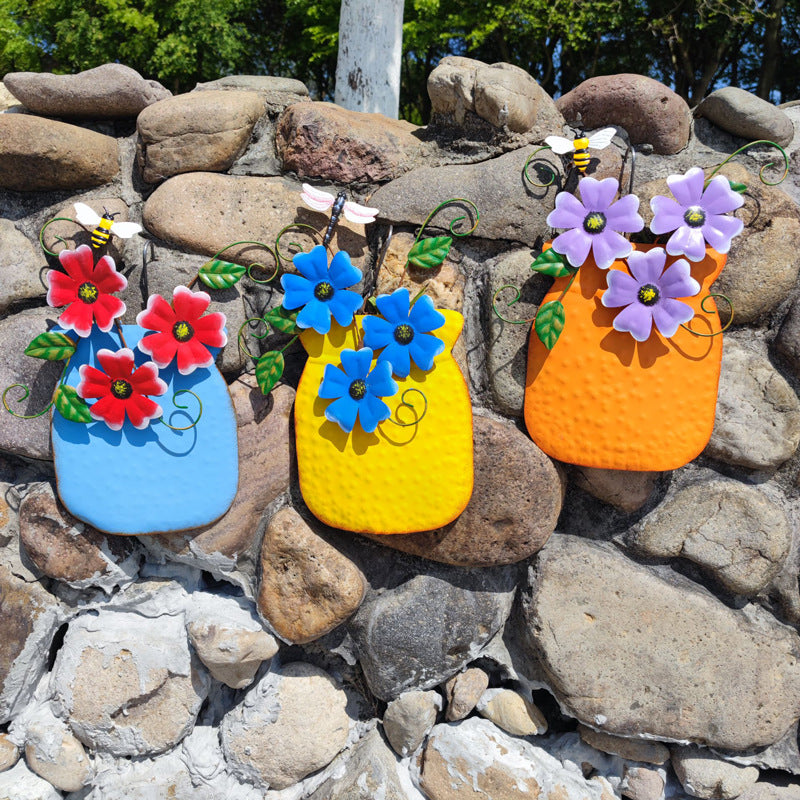 Hand Painted Metal Vase Wall Hanging Decoration