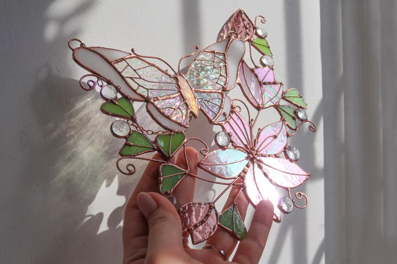 Monarch Butterfly & flowers sun catcher