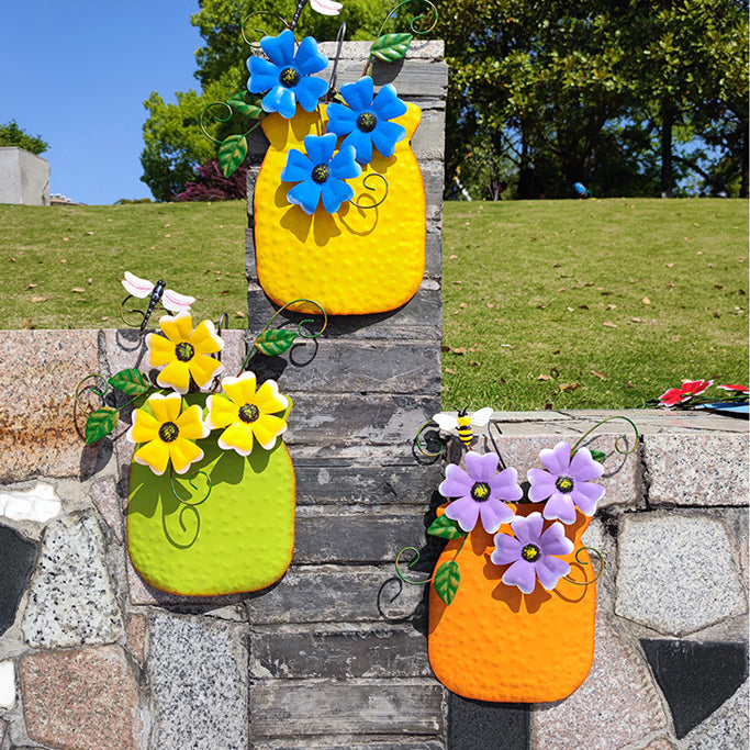 Hand Painted Metal Vase Wall Hanging Decoration