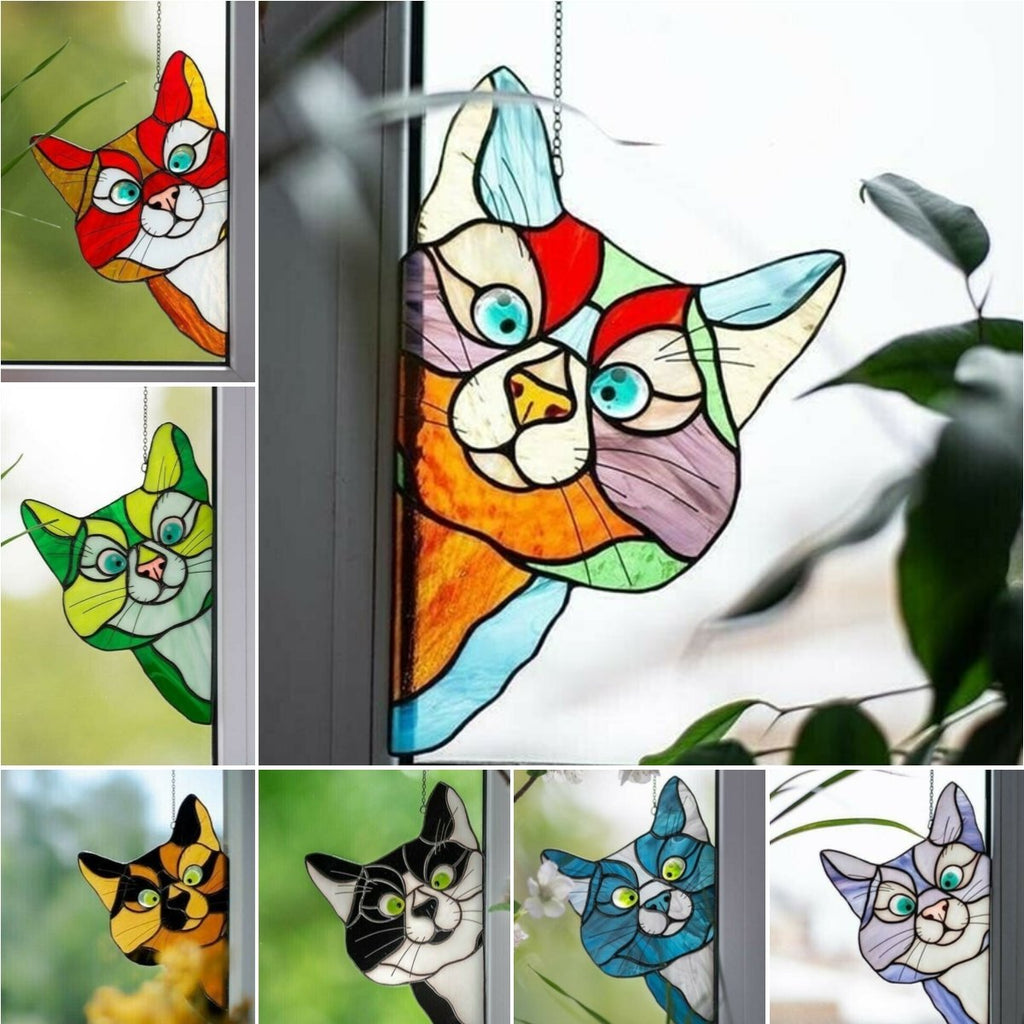 😻Handmade Stain Cat Suncatcher Window Hanger