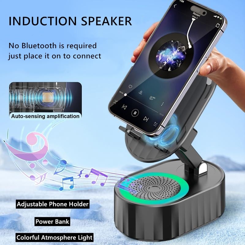 2024 Upgraded Cell Phone Stand with Induction Speaker/Power Bank/Atmosphere Light(50% OFF last day!!!)