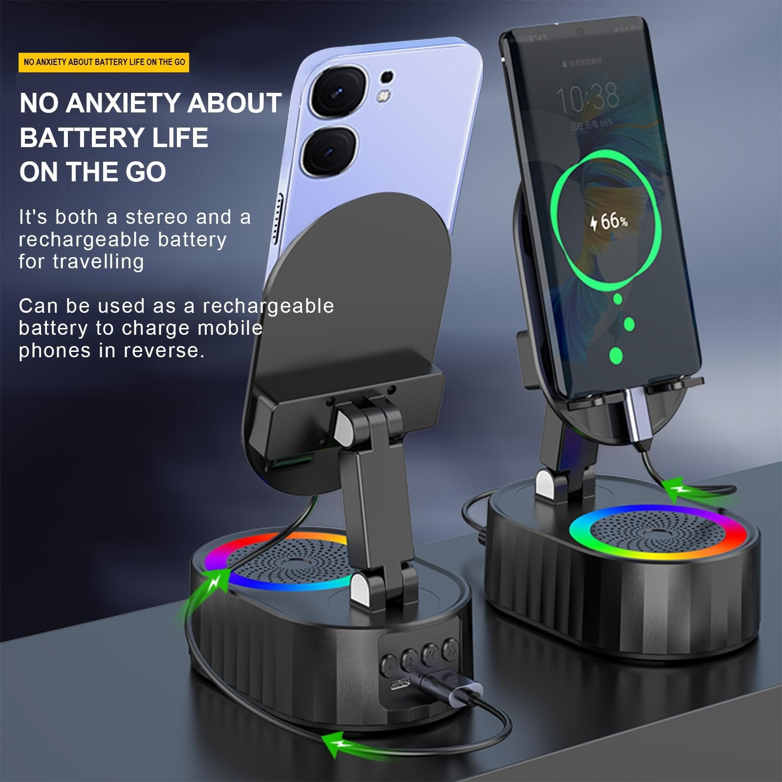 2024 Upgraded Cell Phone Stand with Induction Speaker/Power Bank/Atmosphere Light(50% OFF last day!!!)