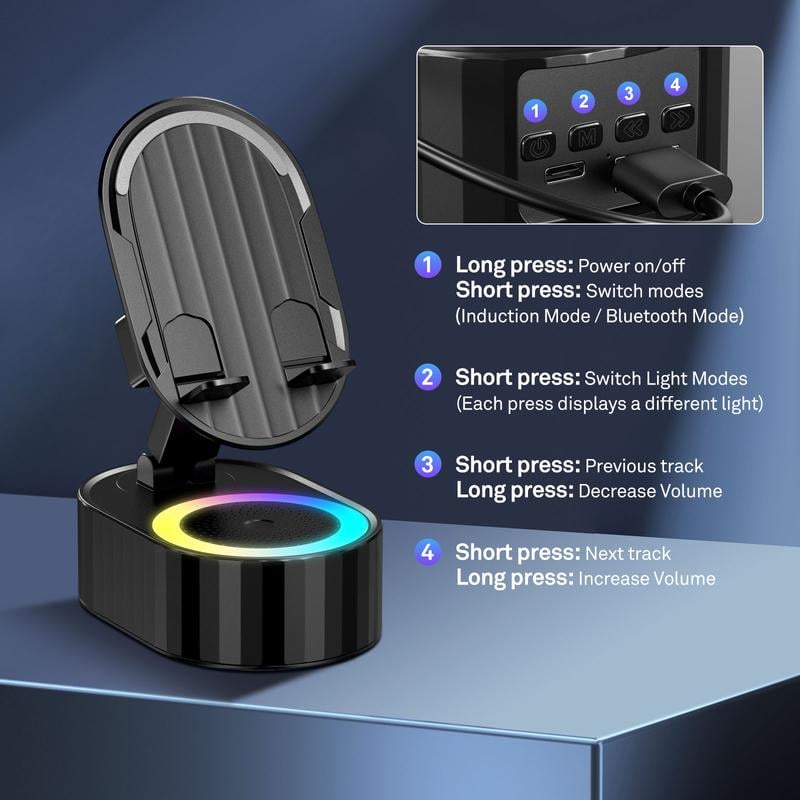 2024 Upgraded Cell Phone Stand with Induction Speaker/Power Bank/Atmosphere Light(50% OFF last day!!!)