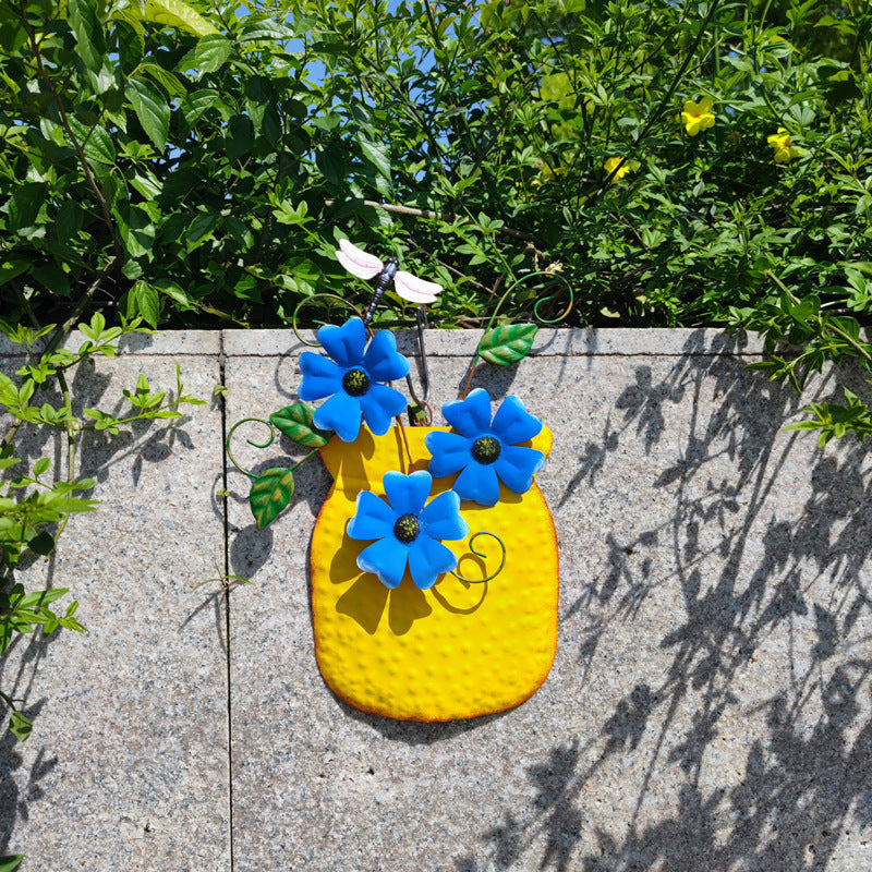 Hand Painted Metal Vase Wall Hanging Decoration