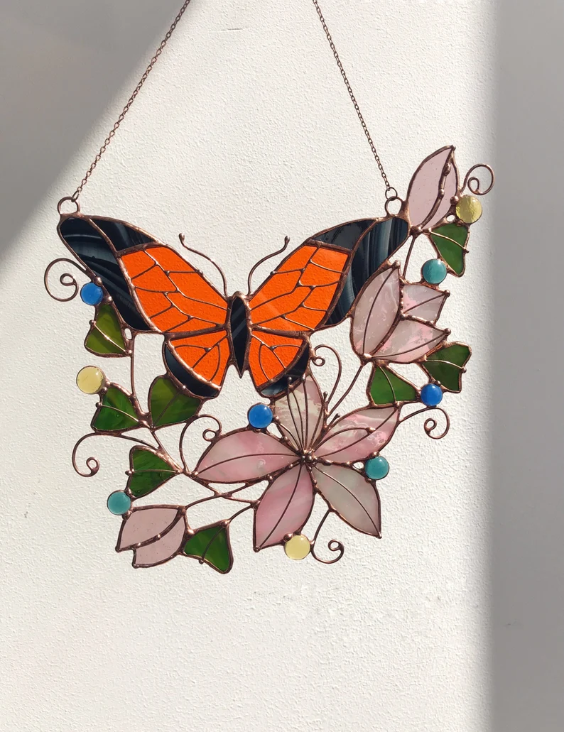 Monarch Butterfly & flowers sun catcher