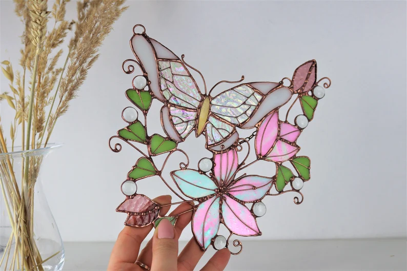 Monarch Butterfly & flowers sun catcher