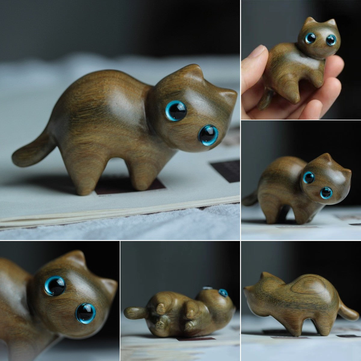 Handmade Wood Carved Cats