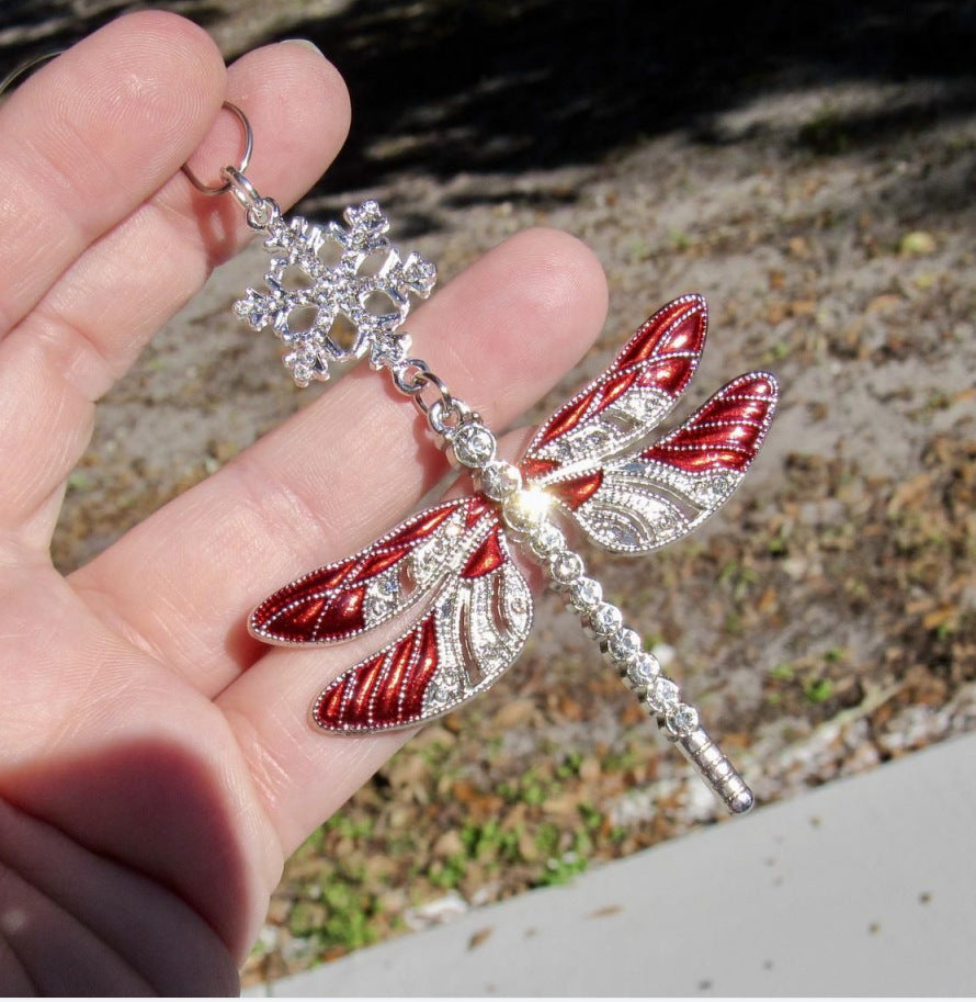 🧚Snowflake Dragonfly Glittering Ornament--Mirror Car Charm