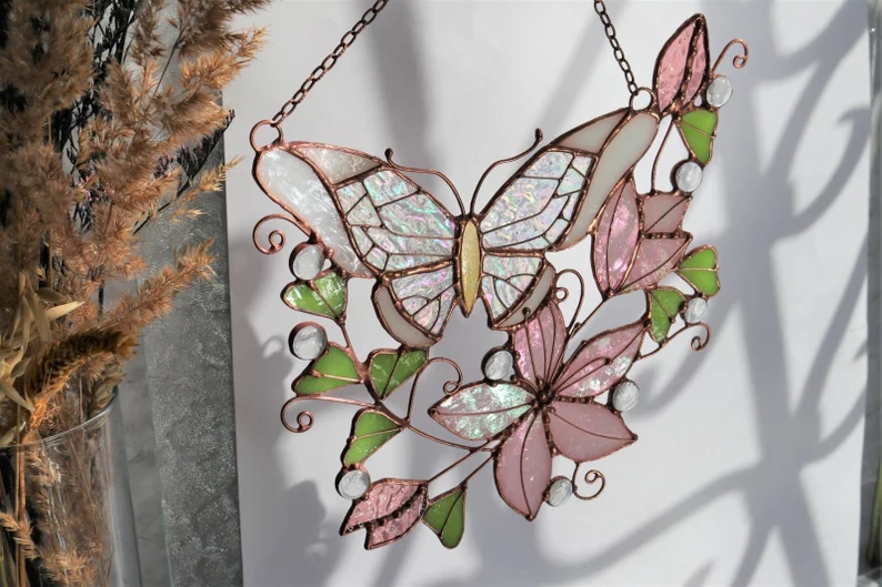 Monarch Butterfly & flowers sun catcher