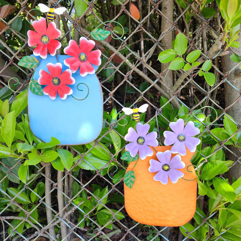 Hand Painted Metal Vase Wall Hanging Decoration