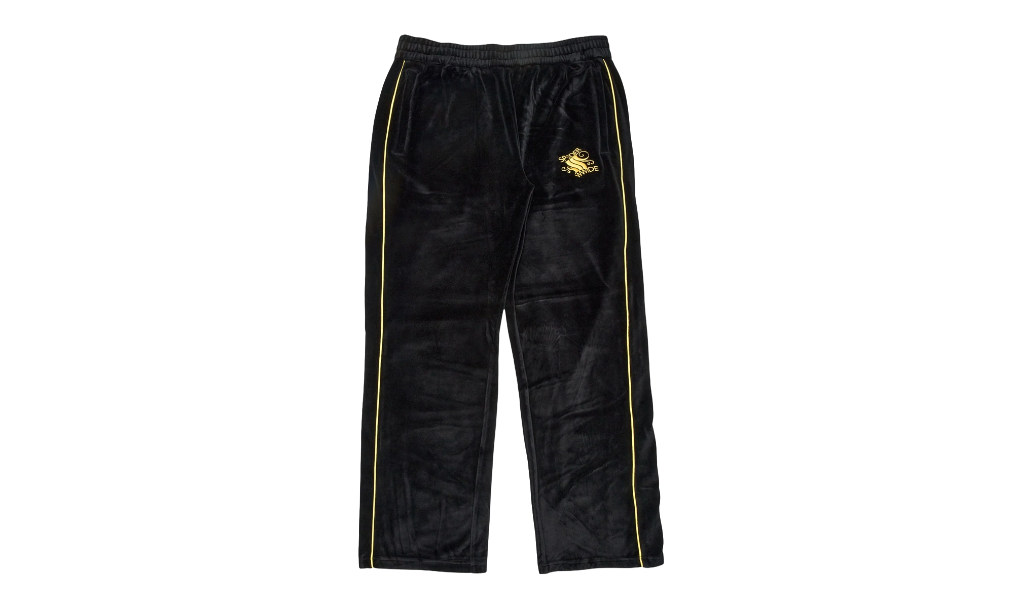 dv2seszlpozujakdzvefkfnq6j86.png Outline Logo Velour Track Pants Black / Yellow SP5der323 - Image 1