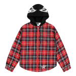 Hooded Zip Flannel Shirt Jacket Red Plaid SP5der227